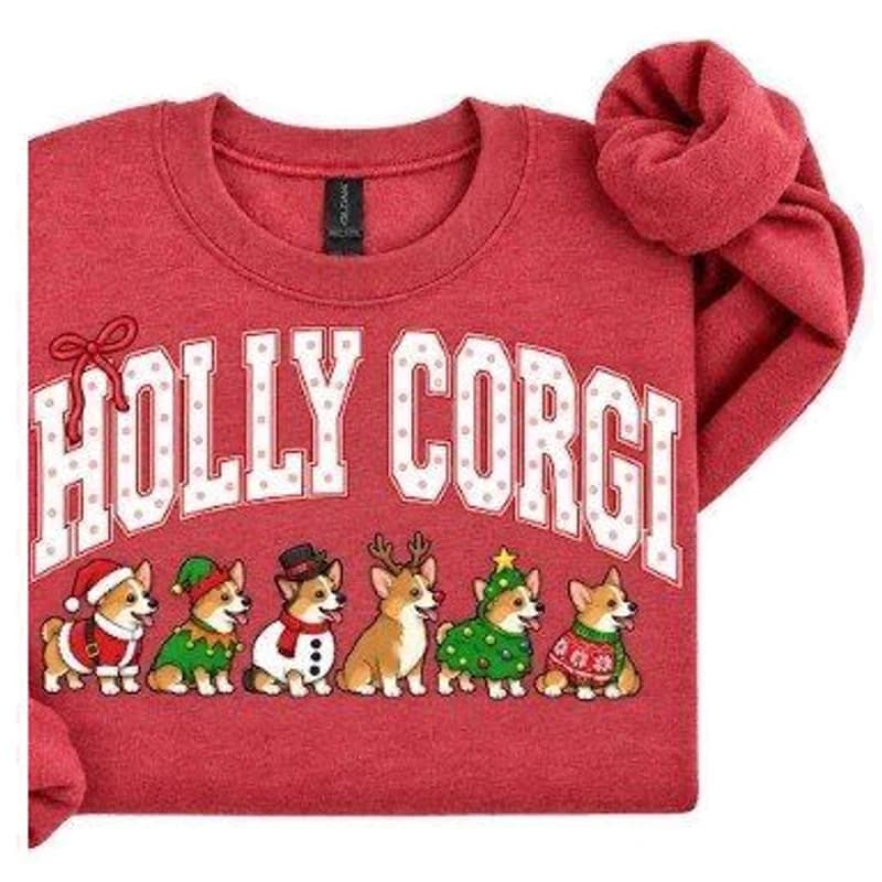 Holly Corgi Christmas Sweatshirt – Red