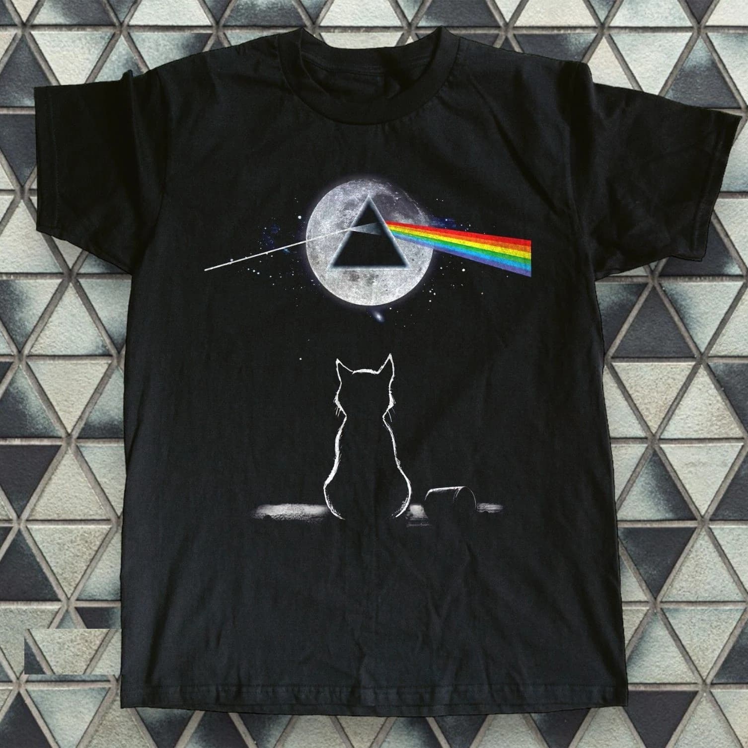Dark Side of the Moon Cat Tee – Black