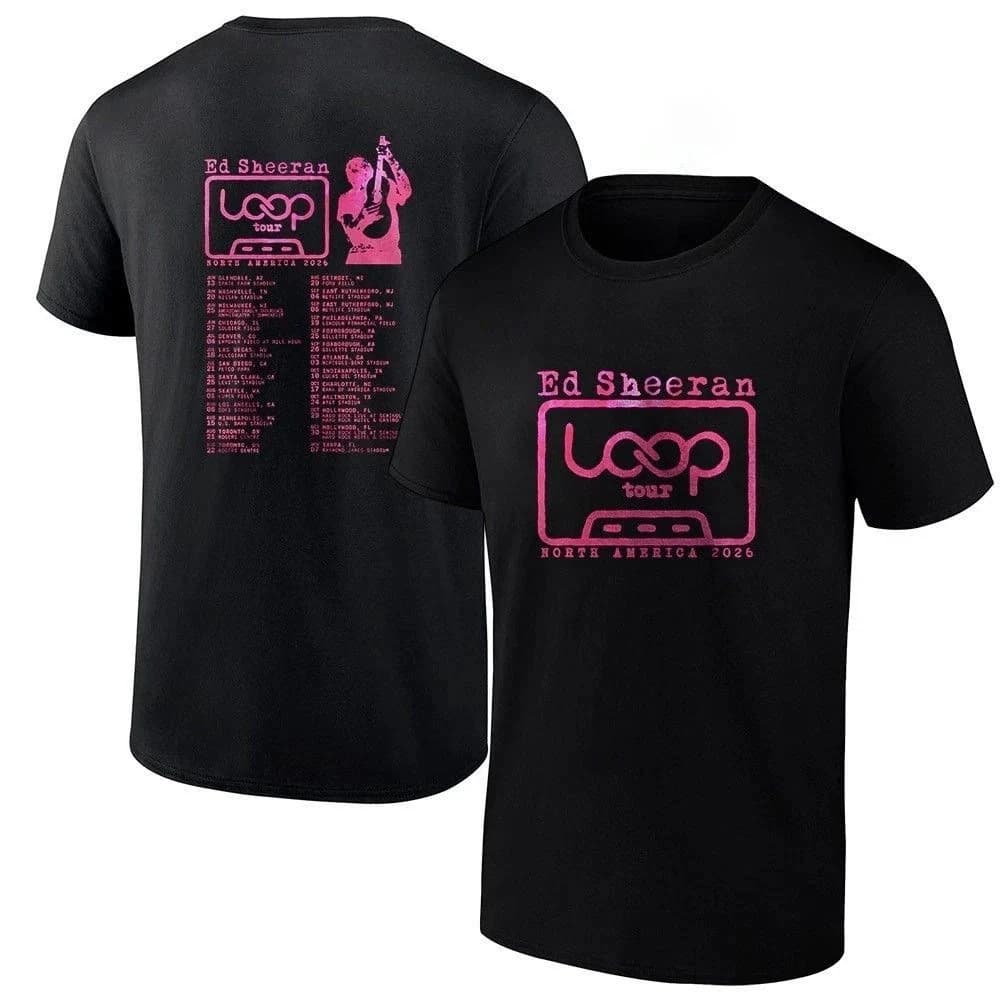 Ed Sheeran Loop Tour 2026 Tee – Black, front and back