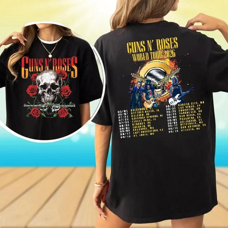Guns N' Roses World Tour 2026 Tee – Black, front and back