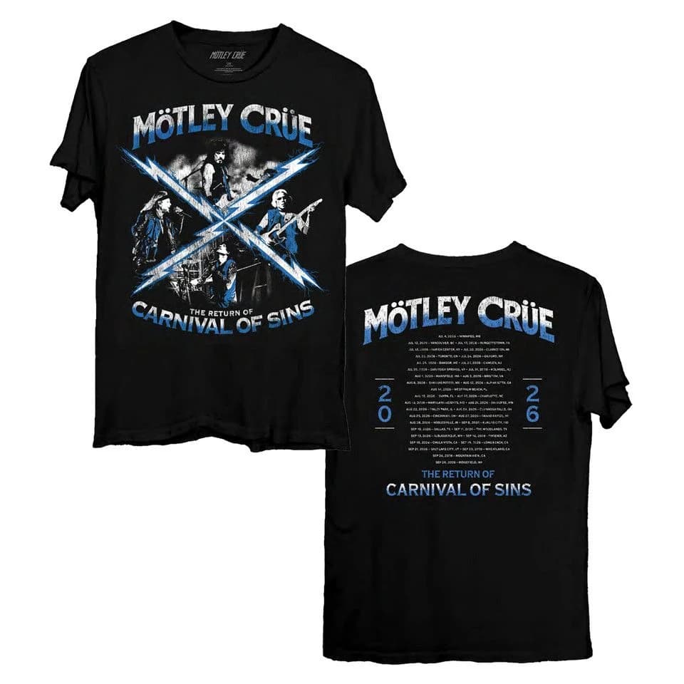 Mötley Crüe Carnival of Sins 2026 Tee – Black, front and back