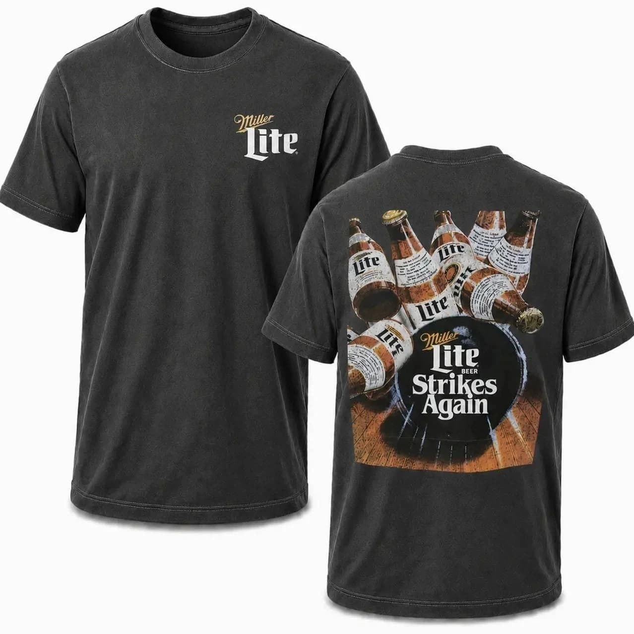 Miller Lite Strikes Again Tee – Pepper, front and back